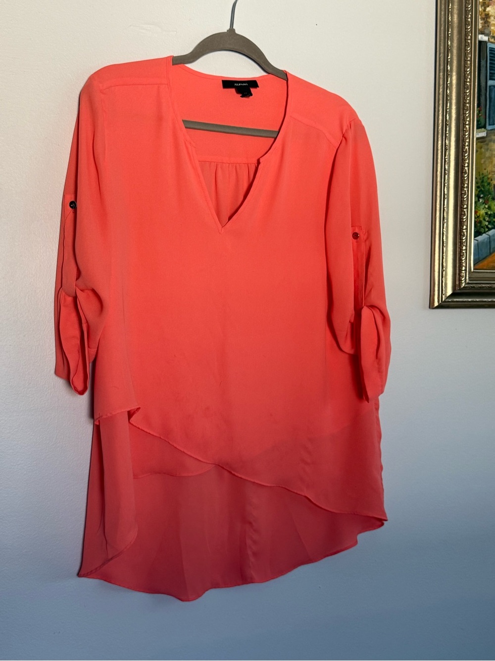 Alfani Coral-Orange High-Low V-Neck Tunic